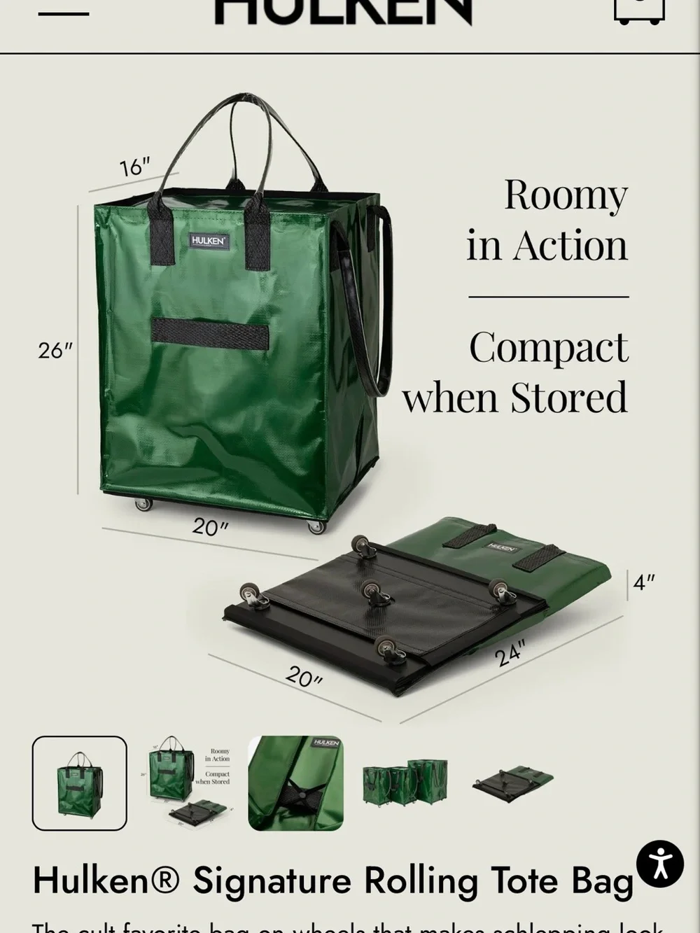 Hulken Metalliac Green Signature Rolling Tote Bag - Picture 2 of 13